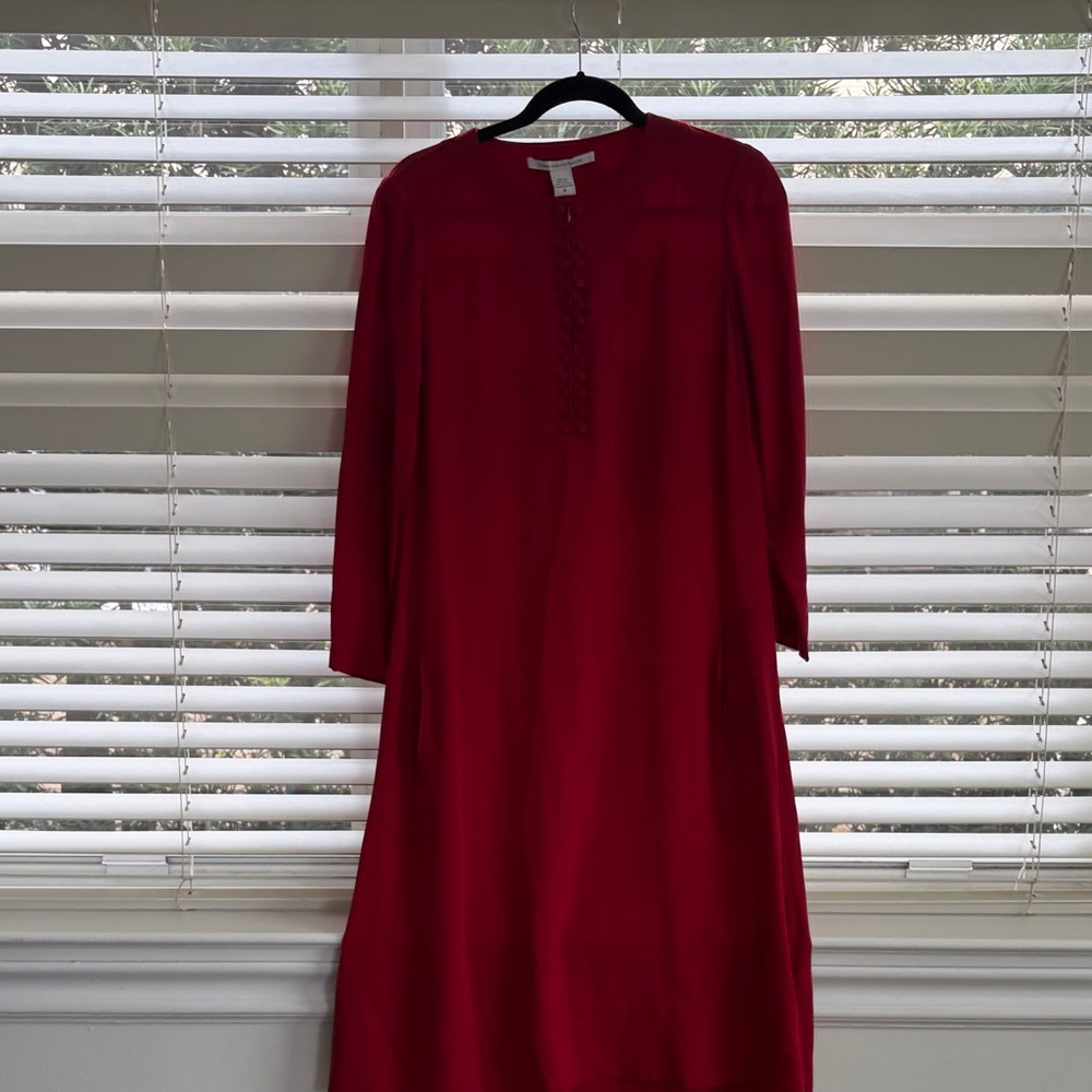 Diane Von Furstenberg Red Long-Sleeve Shift Dress